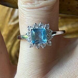 Swiss Blue Topaz Sterling Silver Ring Size 7.75